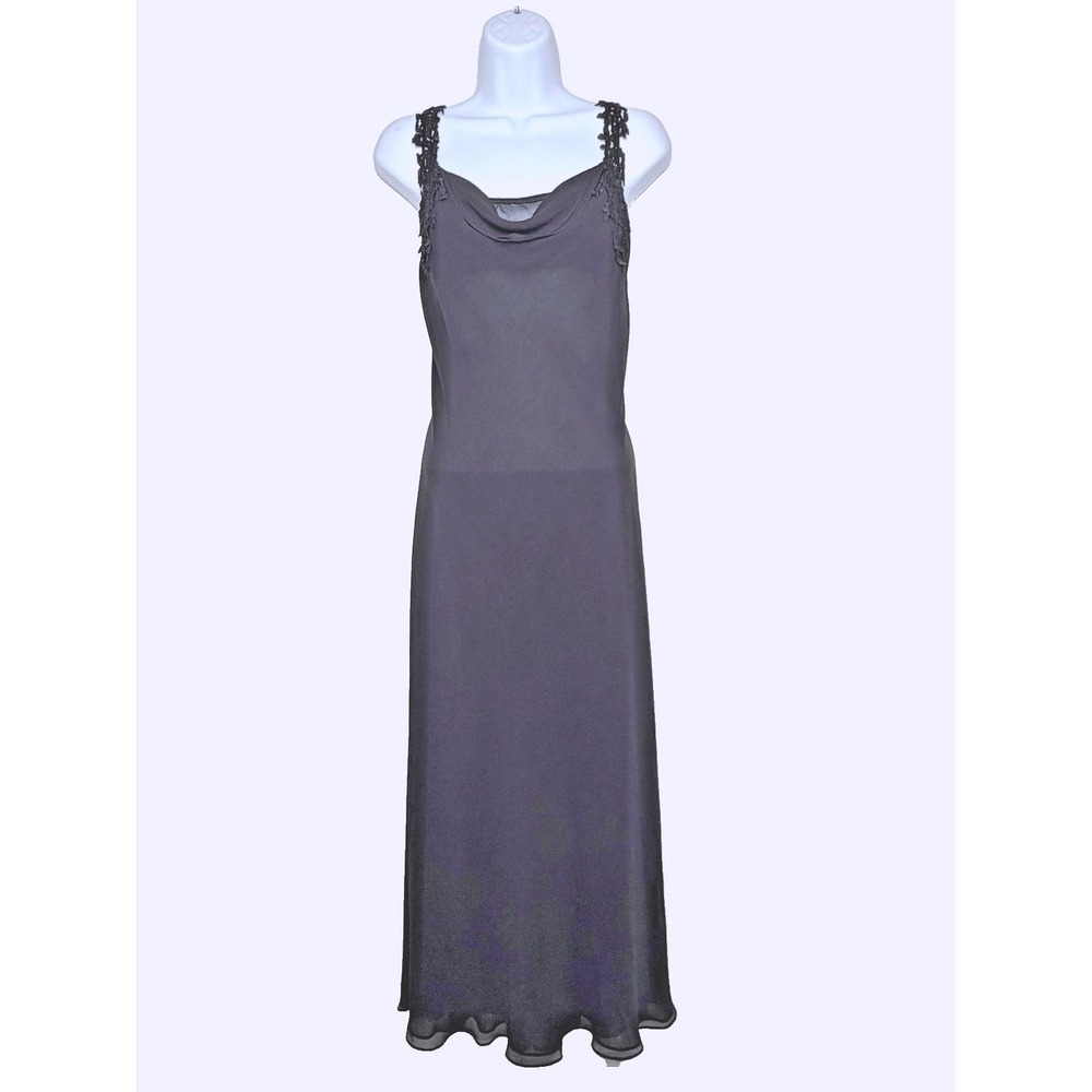 Vtg 90s Flora Nikrooz Slip Dress Lingerie Womens Large Black Sheer Maxi Negligee